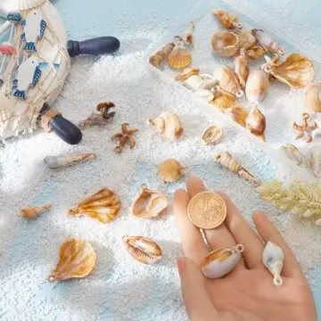 SUNNYCLUE 1 Box 44Pcs Shell Charms Seashell Charms Bulk Summer Acrylic Spiral Starfish Conch Cowrie Ocean Sea Life Shell Charms for Jewelry Making Charms Necklace Bracelet Earring DIY Craft Beginners