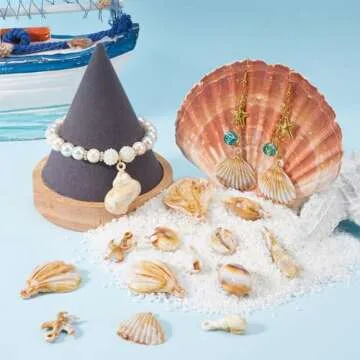 SUNNYCLUE 1 Box 44Pcs Shell Charms Seashell Charms Bulk Summer Acrylic Spiral Starfish Conch Cowrie Ocean Sea Life Shell Charms for Jewelry Making Charms Necklace Bracelet Earring DIY Craft Beginners