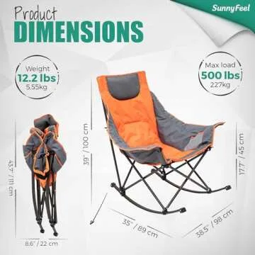 SUNNYFEEL Oversized Heated Camping Chair 2 Pack, Folding Rocking Camping Chairs with Luxury Padded Recliner,Carry Bag, 500 LBS Heavy Duty for Lawn/Outdoor/Picnic/Patio, Portable Rocker Camp Chair