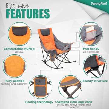 SUNNYFEEL Oversized Heated Camping Chair 2 Pack, Folding Rocking Camping Chairs with Luxury Padded Recliner,Carry Bag, 500 LBS Heavy Duty for Lawn/Outdoor/Picnic/Patio, Portable Rocker Camp Chair