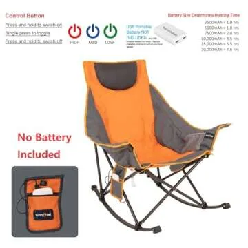 SUNNYFEEL Oversized Heated Camping Chair 2 Pack, Folding Rocking Camping Chairs with Luxury Padded Recliner,Carry Bag, 500 LBS Heavy Duty for Lawn/Outdoor/Picnic/Patio, Portable Rocker Camp Chair