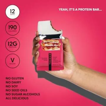 TRUBAR Vegan Protein Bar, Get In My Belly Pb & Jelly, Gluten Free, Plant Based, High Fiber, Dairy Free, Low Fat, Non GMO, No Sugar Alcohols, 12G Lean Protein, 13G Fiber, Healthy Snack Bars, 12 CT