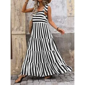 PRETTYGARDEN Summer Striped Maxi Dress for Women