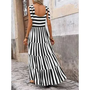 PRETTYGARDEN Summer Striped Maxi Dress for Women