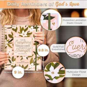 Christian Art Gifts Inspirational 18 Month Wirebound 2025 Planner for Women: Through Christ - Encour...