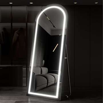 osemy 65"x22" Arched Full Length Mirror with Lights, LED Mirror Full Length with Stands, Free Standing/Wall Mounted/Leaning Full Body Arched Mirrors