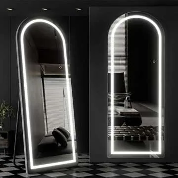 osemy 65"x22" Arched Full Length Mirror with Lights, LED Mirror Full Length with Stands, Free Standing/Wall Mounted/Leaning Full Body Arched Mirrors