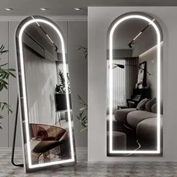 osemy 65"x22" Arched Full Length Mirror with Lights, LED Mirror Full Length with Stands, Free Standing/Wall Mounted/Leaning Full Body Arched Mirrors
