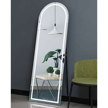 osemy 65"x22" Arched Full Length Mirror with Lights, LED Mirror Full Length with Stands, Free Standing/Wall Mounted/Leaning Full Body Arched Mirrors