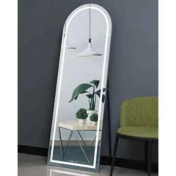 osemy 65"x22" Arched Full Length Mirror with Lights, LED Mirror Full Length with Stands, Free Standing/Wall Mounted/Leaning Full Body Arched Mirrors