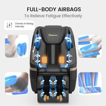 Real Relax 2024 Massage Chair Zero Gravity Full Body Airbags, 8 Fixed Points Massage Rollers with 6 Auto Modes, Bluetooth, Foot Rollers, Heater, Black
