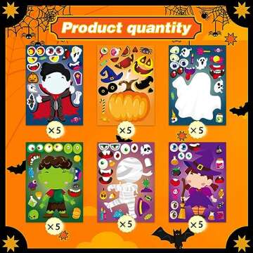 30Pcs Halloween Stickers Party Favors for Kids Toddlers ，Make a Face Stickers Self Adhesive DIY Stickers for Classroom Treats Party Game Treats Goody Bag Filler Stickers (Halloween A)