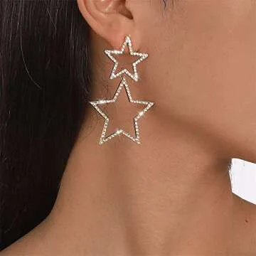 Dainty Diamond Star Earrings Lightweight Hypoallergenic Stylish