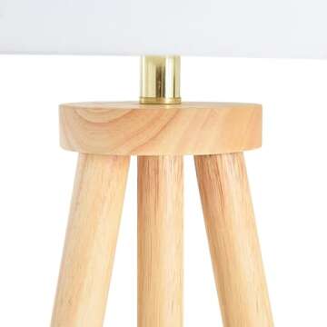 Creative Co-Op Mid Century Modern Tripod Wood Floor Lamp with Linen Shade, Natural and Cream