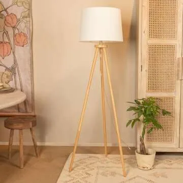 Creative Co-Op Wood Floor Lamp with Linen Shade