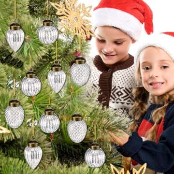 Deekin 24 Mini Glass Fall Tree Ornaments Set Thanksgiving Ornaments Assorted Mini Hanging Glass Ball Ornaments for Small Christmas Tree Decorations with Loop, 3 Styles(Silver)