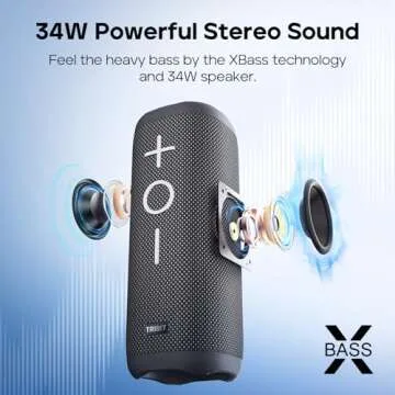Tribit StormBox 2 Bluetooth Speaker with 34W 360° Surround Sound, XBass Tech, 24H Playtime, IPX7 Waterproof, Bluetooth 5.3, TWS Pairing Portable Wireless Speaker for Outdoor