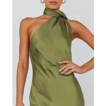 Elegant Satin Halter Backless Dress for Women