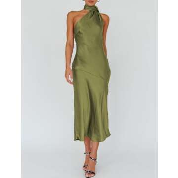 Elegant Satin Halter Backless Dress for Women