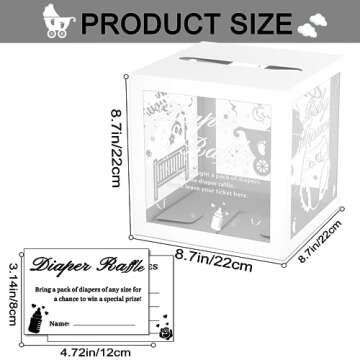 WNINK 50 Pcs Diaper Raffle Tickets with Box for Baby Shower, Diaper Raffle Card Gender Reveal Diaper Raffle Card Box for Baby Shower Games Diaper Raffle Box Party Decorations Table Centerpiece (White)