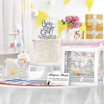 WNINK 50 Pcs Diaper Raffle Tickets with Box for Baby Shower, Diaper Raffle Card Gender Reveal Diaper Raffle Card Box for Baby Shower Games Diaper Raffle Box Party Decorations Table Centerpiece (White)