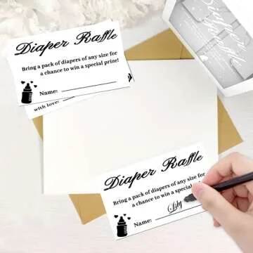WNINK 50 Pcs Diaper Raffle Tickets with Box for Baby Shower, Diaper Raffle Card Gender Reveal Diaper Raffle Card Box for Baby Shower Games Diaper Raffle Box Party Decorations Table Centerpiece (White)