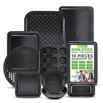 NutriChef 10-Piece Non-Stick Baking Pans Set - Deluxe Carbon Steel Bakeware Set w/ Cookie Sheets, Mu...