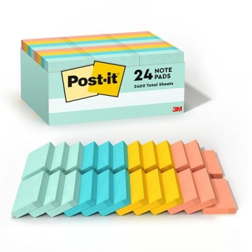 Durable Post-it Notes 24-Pack in Vibrant Pastels for Organization
