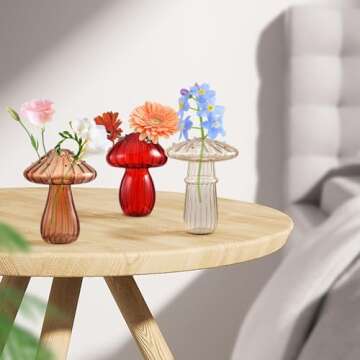 FQQWEE 4 Pack Creative Mushroom Glass Bud Vase Mushroom Shaped Vases for Flowers Clear Hydroponic Fl...
