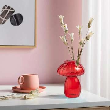 FQQWEE 4 Pack Creative Mushroom Glass Bud Vase Mushroom Shaped Vases for Flowers Clear Hydroponic Flower Pots Coloured Flower Vase Plant Containers Mushroom Vase Decor for Wedding Home Office Desktop