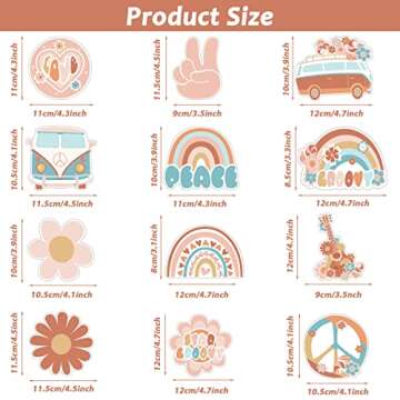 48PCS Groovy Bulletin Board Decorations Hippie Bus Cutouts Boho Retro Hippie Wall Decals Peace Sign ...