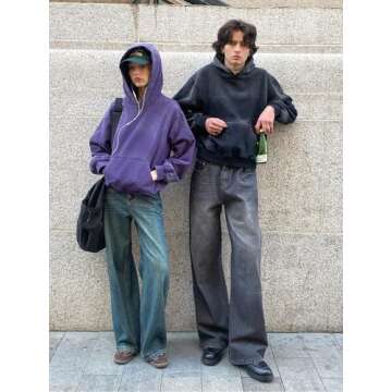 Adenorah Womens Oversized Cute Hoodie Mens Fall Acid Wash Blank Preppy Y2K Vintage Heavyweight Cotto...