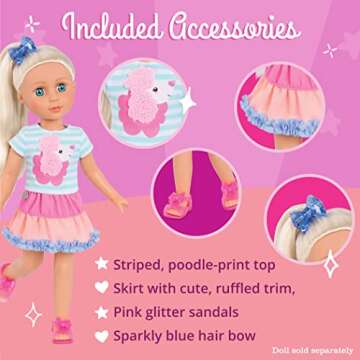 Glitter Girls – Poodle Cuddles Fashion Outfit with Hair Bow – 14-inch Doll Clothes and Accessories for Kids Ages 3 and Up – Children’s Toys