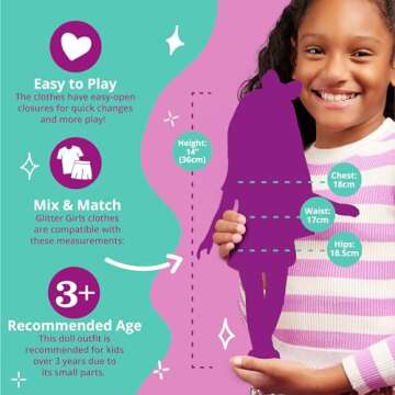 Glitter Girls – Poodle Cuddles Fashion Outfit with Hair Bow – 14-inch Doll Clothes and Accessories for Kids Ages 3 and Up – Children’s Toys