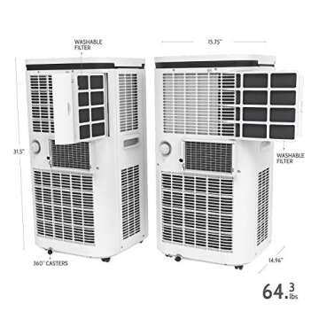 ROLLICOOL 14000 BTU Smart Portable Air Conditioner, Dehumidifier & Fan for Rooms up to 375 sq ft | Alexa-Ready Voice Commands, App, Dual-Band WiFi Support, Bluetooth, Easy Install