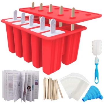 Miaowoof Homemade Popsicle Molds - 10-Cavity Non-BPA Silicone Ice Pop Maker with Sticks and Recipe B...