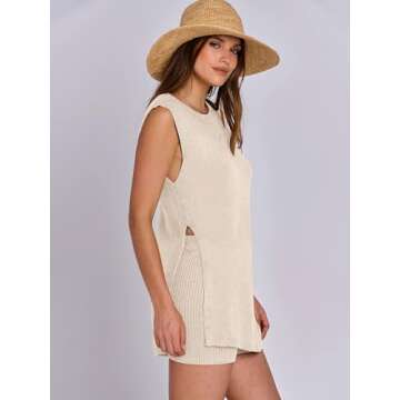 ANRABESS Women Summer 2 Piece Outfits Sleeveless Knit Sweater Top & Shorts Soft Lounge Sets Travel Beach 2025 Spring Clothes