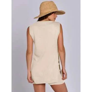 ANRABESS Women Summer 2 Piece Outfits Sleeveless Knit Sweater Top & Shorts Soft Lounge Sets Travel Beach 2025 Spring Clothes