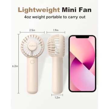 Coohea Mini Handheld Fan, Small Cute Design, 3 Powerful Speeds, USB Rechargeable Battery Operated, P...