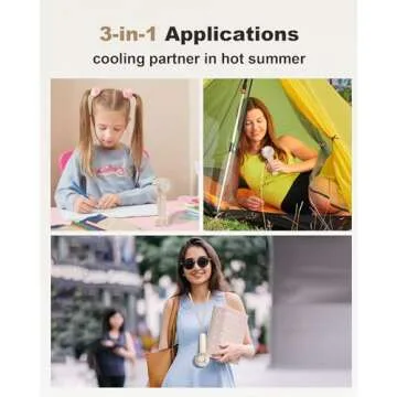 Coohea Mini Handheld Fan, Small Cute Design, 3 Powerful Speeds, USB Rechargeable Battery Operated, Personal Portable Fan with Base & Lanyard, for Eyelash Makeup Travel Beach Office Desk, Beige