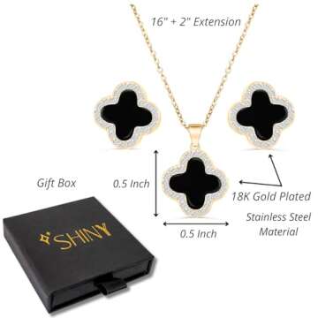 Four Leaf Clover Necklace and Earring Set for Women