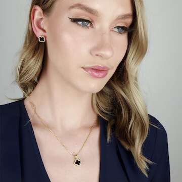 Four Leaf Clover Necklace and Earring Set for Women