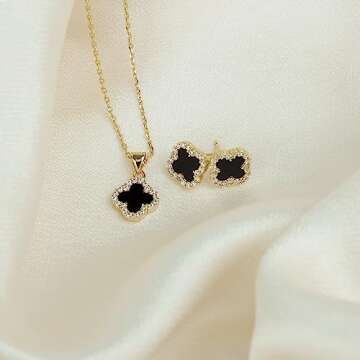 Four Leaf Clover Necklace and Earring Set for Women