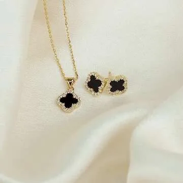 Four Leaf Clover Necklace and Earring Set for Women