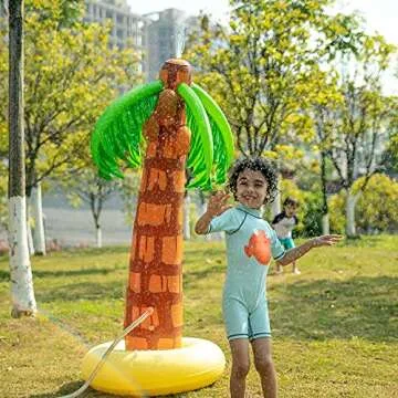 Inflatable Palm Tree Sprinkler, 61” Lawn Sprinkler for Kids, Outdoor Sprinkler Water Toys for Kids Seasonal Merriment