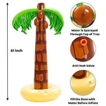 Inflatable Palm Tree Sprinkler, 61” Lawn Sprinkler for Kids, Outdoor Sprinkler Water Toys for Kids Seasonal Merriment