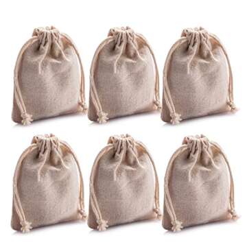 MIAOMIAO [set of 6] reusable cotton double drawstring Bags, Machine Washable gift bags, Natural Line...