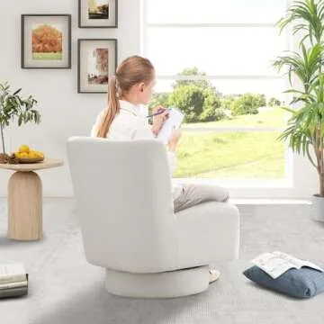 LLS Swivel Accent Sofa Chair with Lumbar Pillow, 360° Metal Base Boucle Fabric Upholstered Modern Barrel Sherpa Single Comfy Armless Couch for Living Room Bedroom Reading Lounge Corner, Ivory