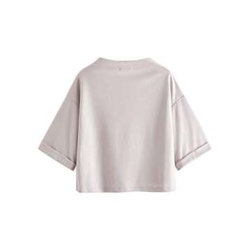 SweatyRocks Women's 3/4 Sleeve Mock Neck Basic Loose T-Shirt Elegant Top Almond Medium.