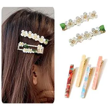 Bskifnn 60PCS Hair Clips for Silicone Resin Molds, DIY Hair Bow Clips Pearl Hairpin Hair Accessories for Girls and Women (Golden)